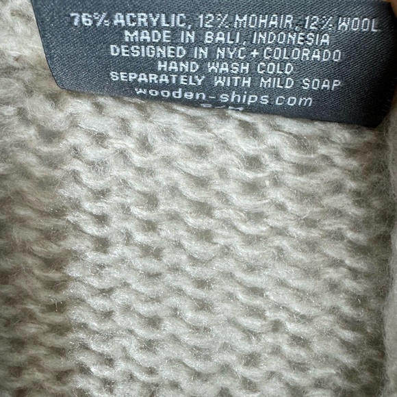 Wooden Ships Size S/M Open Front Cardigan Sweater Mohair Blend Lightweight Beige - Picture 4 of 5